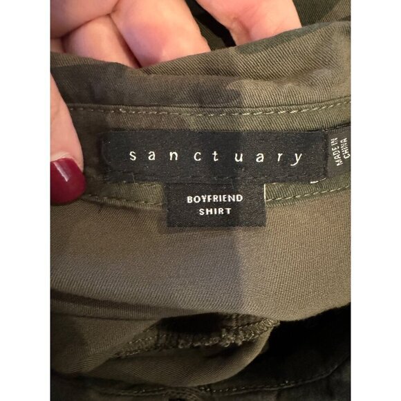 Sanctuary Shirt Women Medium Green Camo Collared Boyfriend Snap Button Down - Picture 11 of 13